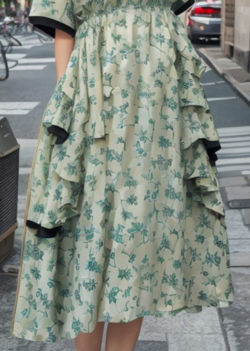 Beautiful Green Ruffled Pockets Cotton Dresses Summer