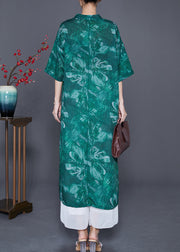 Beautiful Green V Neck Tie Dye Linen Long Dress Summer