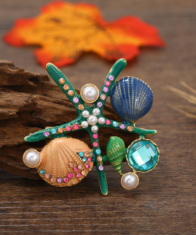 Beautiful Green Zircon Pearl Shell Starfish Brooches