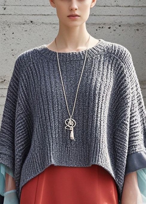 Beautiful Grey Oversized Patchwork Knit Pullover Fall