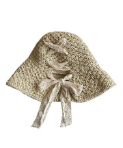 Beautiful Khaki Cross Strap Hollow Out Straw Woven Bucket Hat