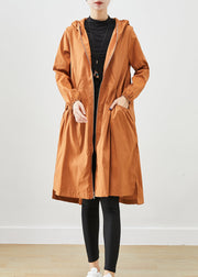 Beautiful Khaki Hooded Pockets Cotton Trench Fall