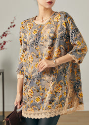 Beautiful Khaki Oversized Patchwork Chiffon Shirts Spring