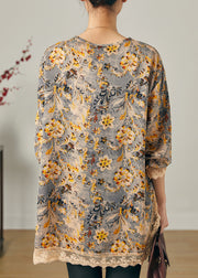 Beautiful Khaki Oversized Patchwork Chiffon Shirts Spring
