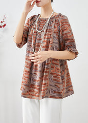 Beautiful Khaki Oversized Print Chiffon Blouse Tops Summer