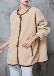 Beautiful Khaki Oversized Warm Faux Fur Teddy Jackets Winter