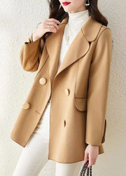 Beautiful Khaki Peter Pan Collar Button Patchwork Woolen Coat Fall