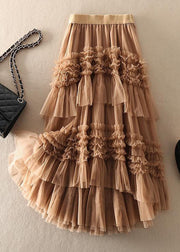 Beautiful Yellow asymmetrical design Tulle Tiered Fall Skirt