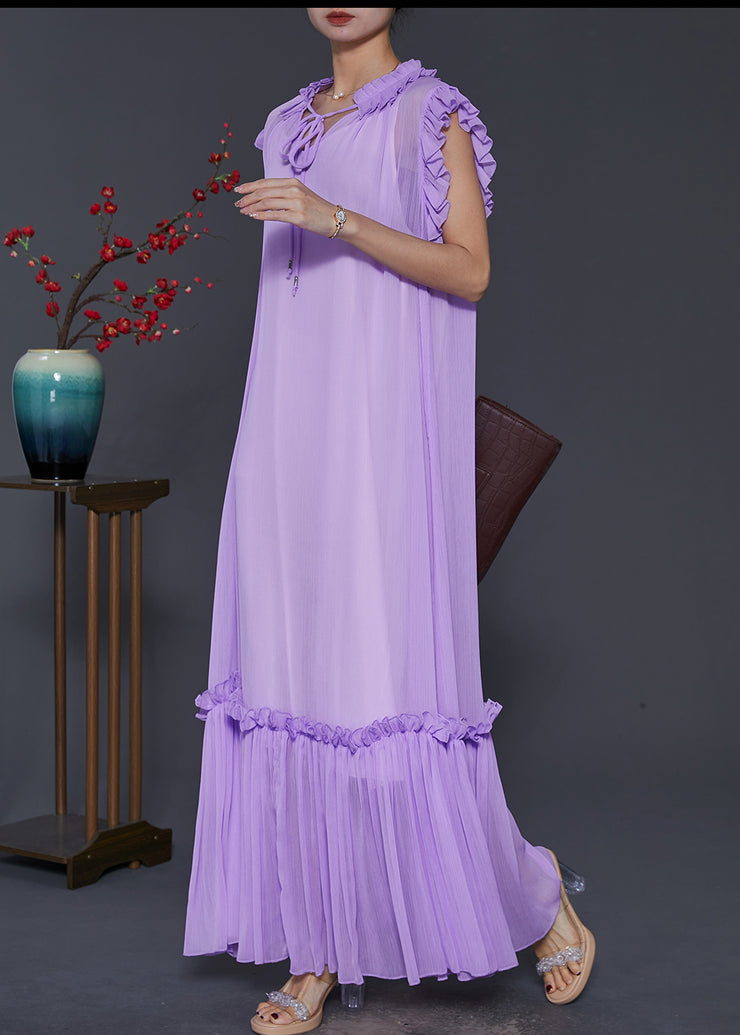 Beautiful Lavender Ruffled Chiffon Long Dress Two-Piece Set Summer