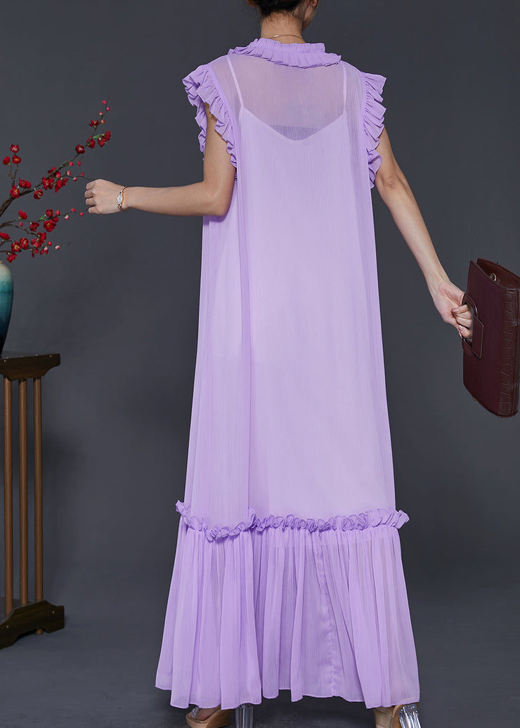 Beautiful Lavender Ruffled Chiffon Long Dress Two-Piece Set Summer