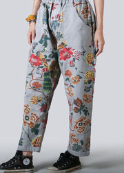 Beautiful Light Blue Pockets Print Denim Straight Pants Spring