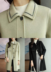 Beautiful Light Green Peter Pan Collar Button Patchwork Woolen Coat Winter