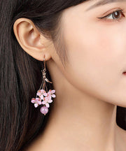 Beautiful Light Purple Copper Overgild Flower Drop Earrings