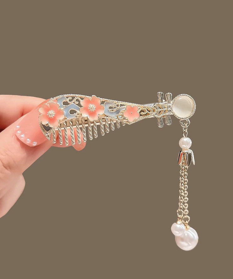 Beautiful Lute Alloy Floral Auspicious Clouds Pearl Tassel Hairpin