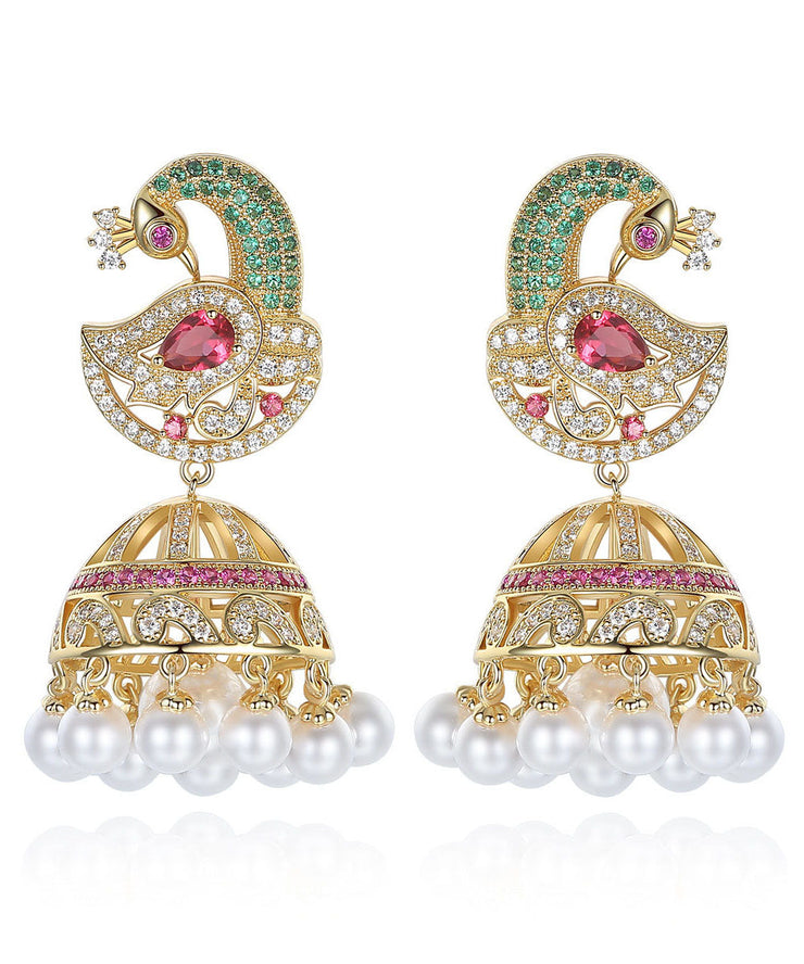 Beautiful Multi Color Zircon Phoenix Pearl Drop Earrings