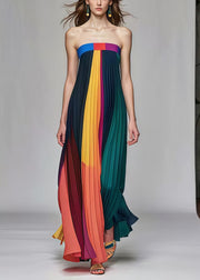 Beautiful Multicolor Backless Chiffon Strapless Pleated Dress Summer