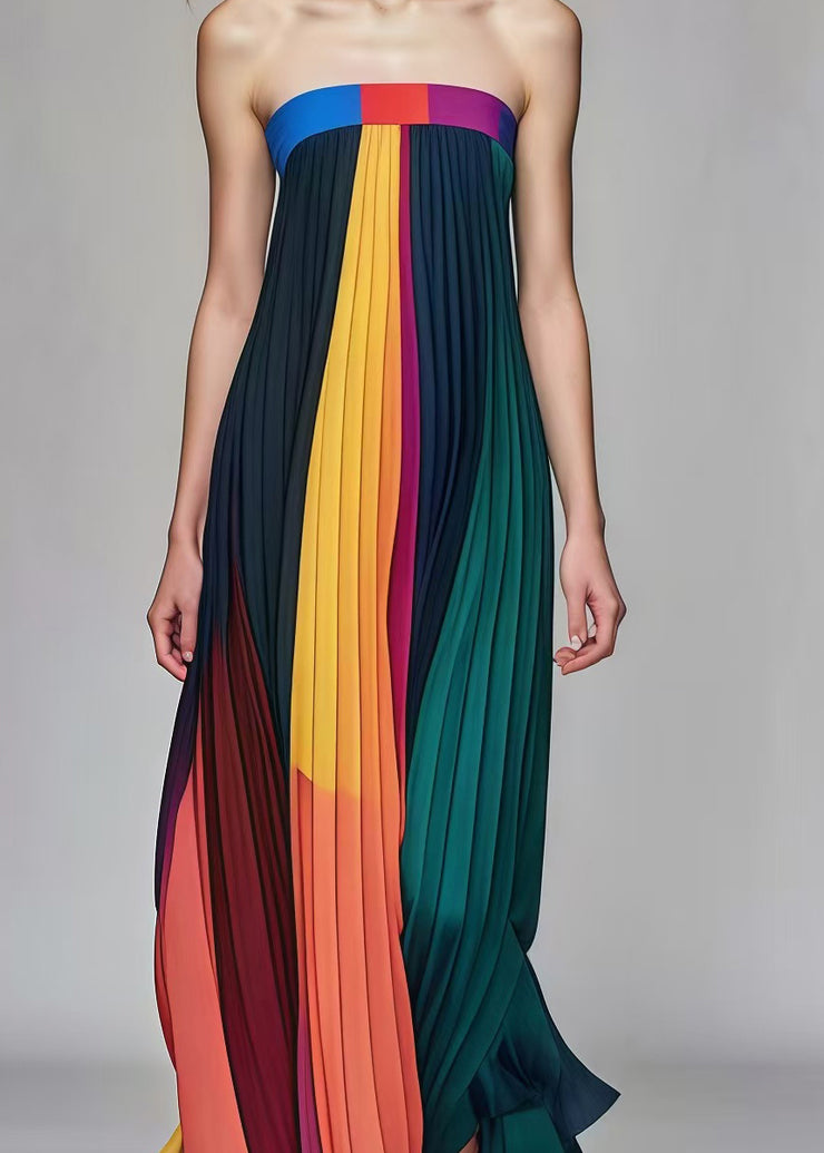 Beautiful Multicolor Backless Chiffon Strapless Pleated Dress Summer