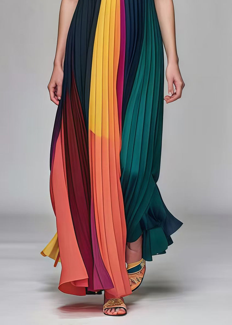 Beautiful Multicolor Backless Chiffon Strapless Pleated Dress Summer