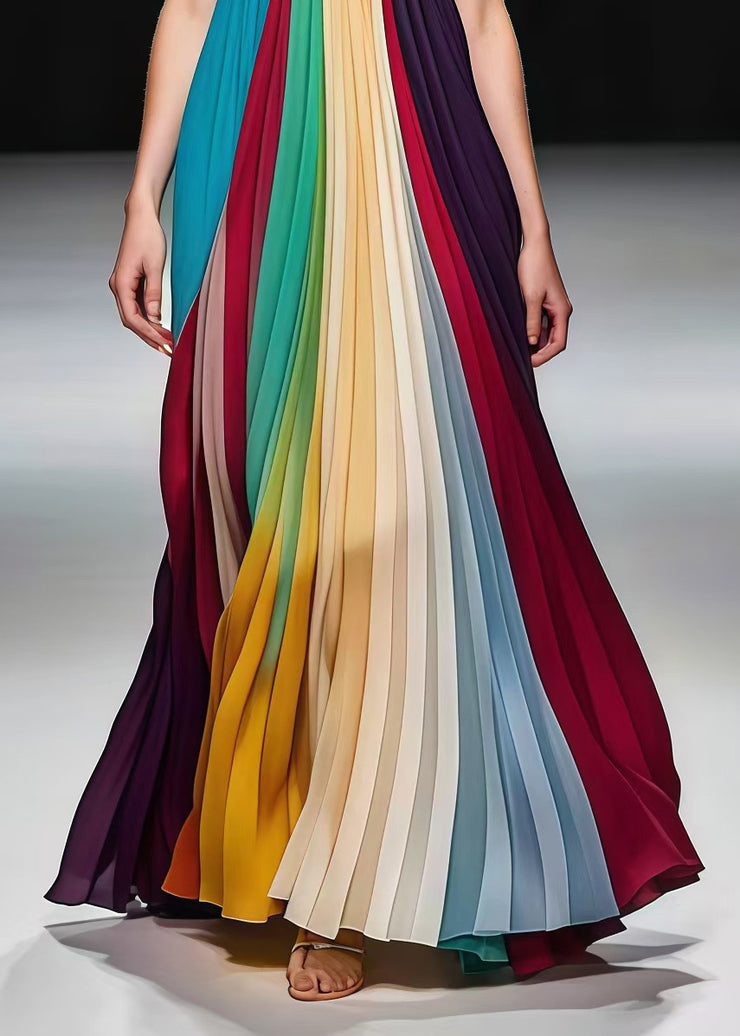 Beautiful Multicolor Bustier Top Backless Chiffon Full Pleated Dress Summer