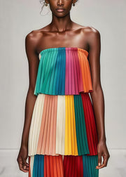 Beautiful Multicolor Layered Wrinkled Chiffon Strapless Dress Summer