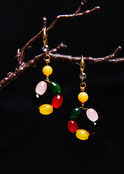 Beautiful Multicolour Gem Stone Fine Beeswax Drop Earrings