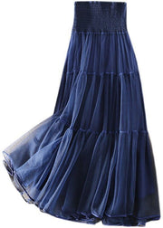 Beautiful Navy High Waist Patchwork Tulle Pleated Skirt Spring