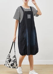 Beautiful Navy Oversized Striped Cotton Two Pieces Set Summer