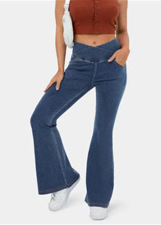 Beautiful Navy Versatile Denim Flare Bottoms Spring