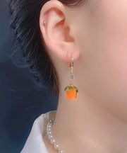 Beautiful Orange Alloy Inlaid Zircon Crystal Drop Earrings