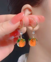 Beautiful Orange Alloy Inlaid Zircon Crystal Drop Earrings