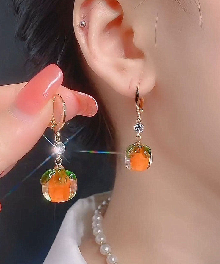 Beautiful Orange Alloy Inlaid Zircon Crystal Drop Earrings