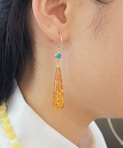 Beautiful Orange Amber Water Drop Drop Earrings