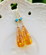 Beautiful Orange Amber Water Drop Drop Earrings