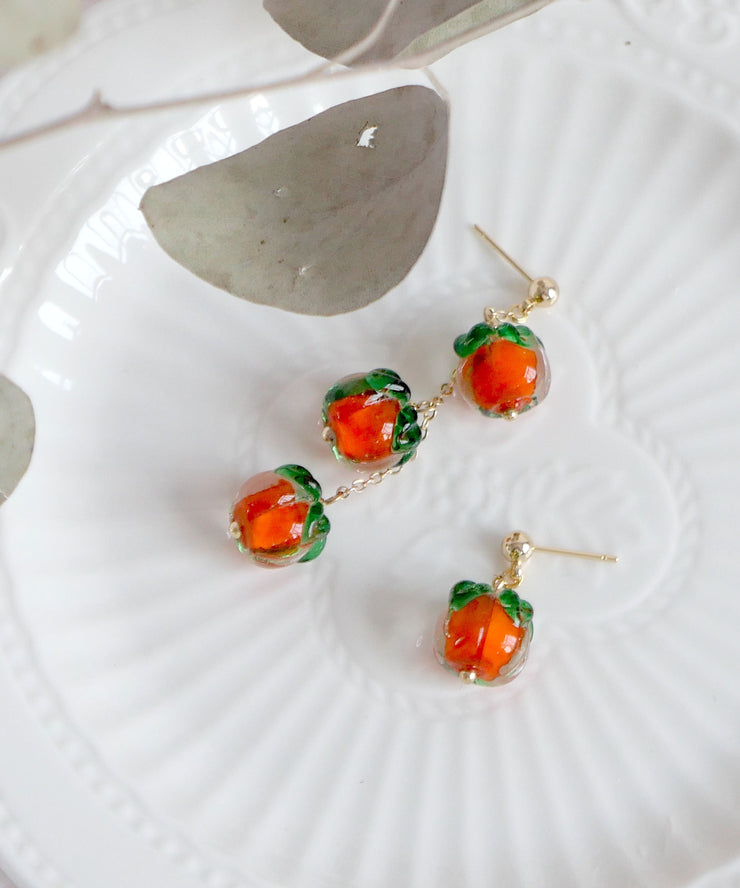 Beautiful Orange Overgild Asymmetricar Persimmon Ruyi Drop Earrings