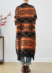 Beautiful Orange Oversized Print Knit Cardigans Fall