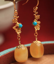 Beautiful Orange Sterling Silver Ancient Gold Beeswax Turquoise Drop Earrings