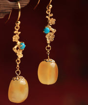 Beautiful Orange Sterling Silver Ancient Gold Beeswax Turquoise Drop Earrings