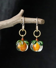 Beautiful Orange Sterling Silver Overgild Coloured Glaze Agate Drop Earrings