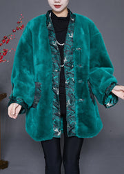 Beautiful Peacock Green Oversized Patchwork Faux Fur Coats Winter