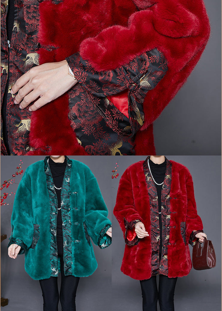 Beautiful Peacock Green Oversized Patchwork Faux Fur Coats Winter