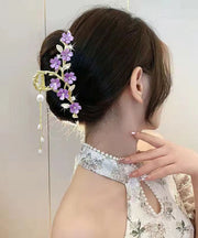 Beautiful Pink Alloy Overgild Zircon Pearl Floral Tassel Hairpin