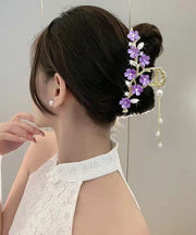 Beautiful Pink Alloy Overgild Zircon Pearl Floral Tassel Hairpin