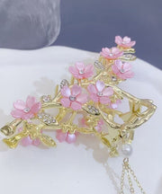 Beautiful Pink Alloy Overgild Zircon Pearl Floral Tassel Hairpin