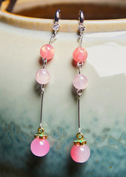 Beautiful Pink Beads Acrylic Tassels Drop Earrings