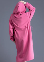 Beautiful Pink Hooded Cinched Side Open Warm Fleece Sweatshirts Dress Spring