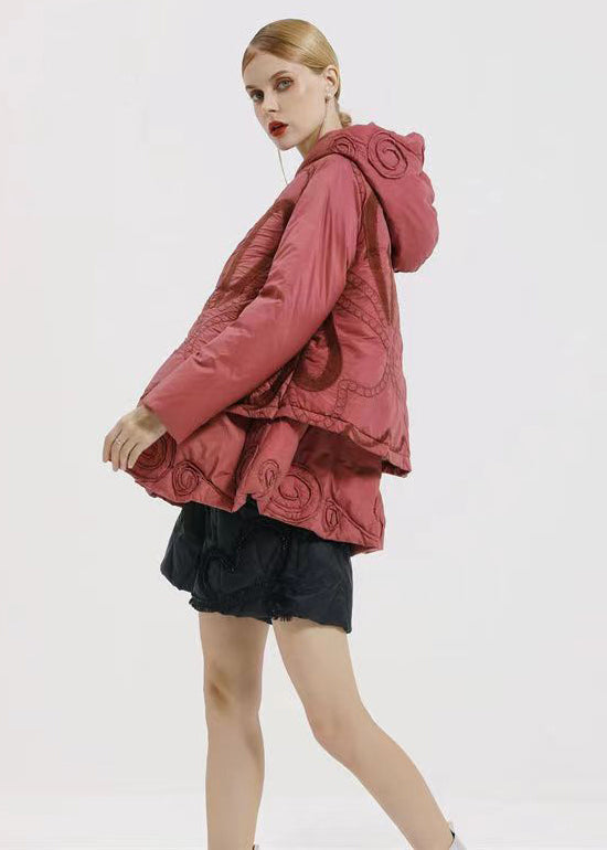 Beautiful Pink Hooded Embroidery Patchwork Duck Down Coat Winter