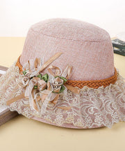 Beautiful Pink Lace Patchwork Floral Linen Floppy Sun Hat