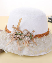 Beautiful Pink Lace Patchwork Floral Linen Floppy Sun Hat