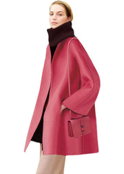 Beautiful Pink Oversized Pockets Woolen Coats Winter