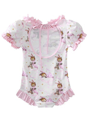 Beautiful Pink Ruffled Patchwork Lace Tie Kids Swimsui And Hot Two Piece Set Summer